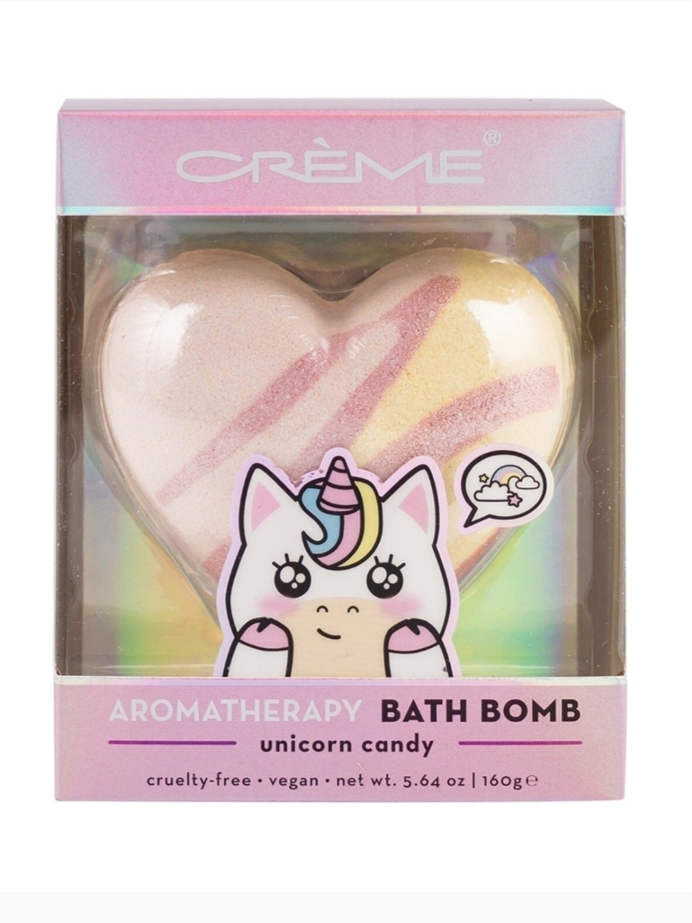 the Crème Shop Aromatherapy Unicorn Candy Heart Bath Bomb NWT